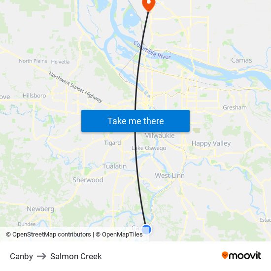 Canby to Salmon Creek map