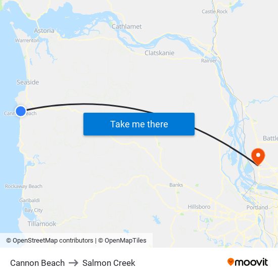 Cannon Beach to Salmon Creek map