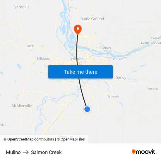 Mulino to Salmon Creek map