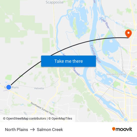 North Plains to Salmon Creek map