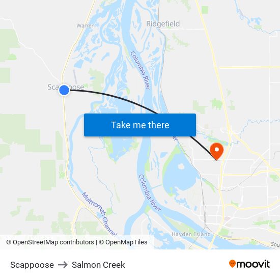 Scappoose to Salmon Creek map