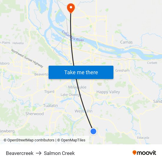 Beavercreek to Salmon Creek map