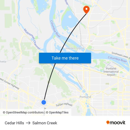 Cedar Hills to Salmon Creek map