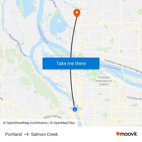 Portland to Salmon Creek map