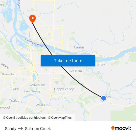 Sandy to Salmon Creek map