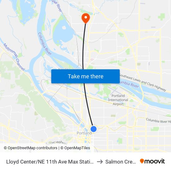 Lloyd Center/NE 11th Ave Max Station to Salmon Creek map