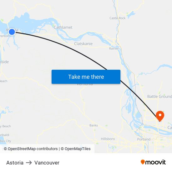Astoria to Vancouver map