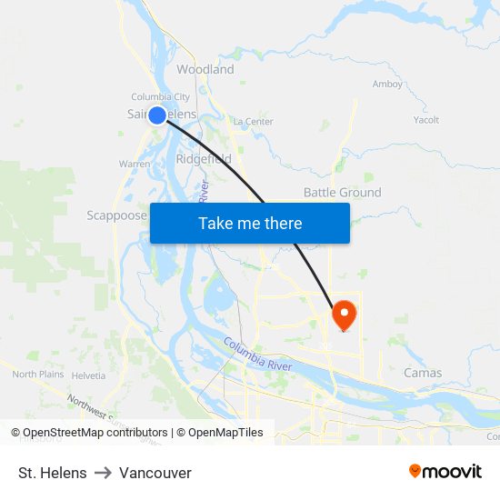 St. Helens to Vancouver map