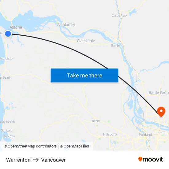 Warrenton to Vancouver map