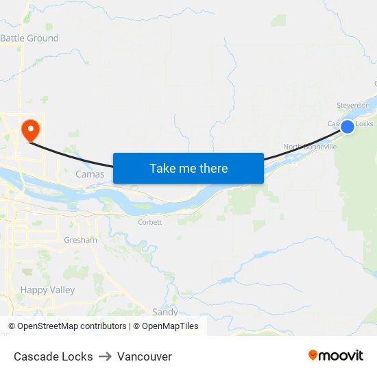 Cascade Locks to Vancouver map