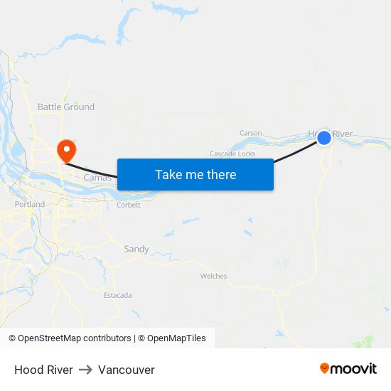 Hood River to Vancouver map