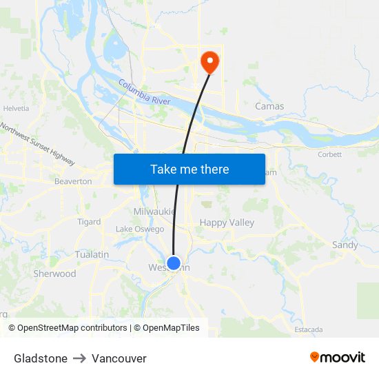 Gladstone to Vancouver map