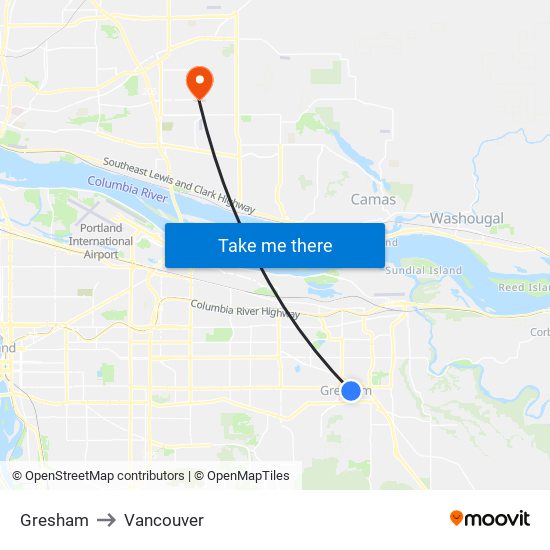 Gresham to Vancouver map