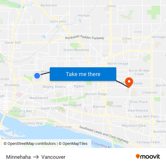 Minnehaha to Vancouver map