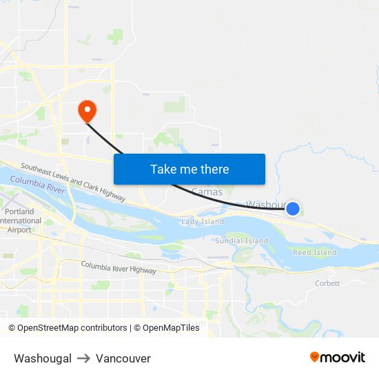 Washougal to Vancouver map