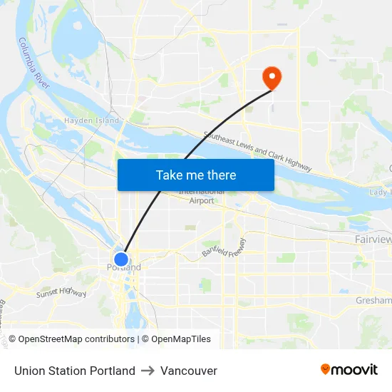 Union Station Portland to Vancouver map