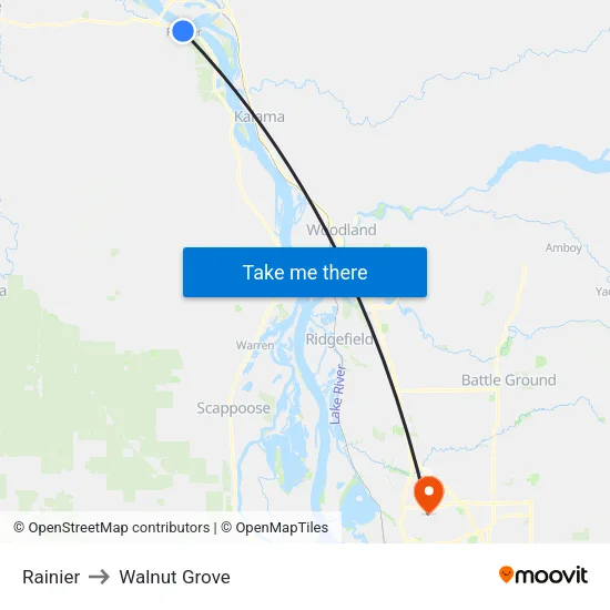 Rainier to Walnut Grove map