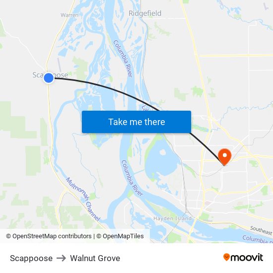 Scappoose to Walnut Grove map