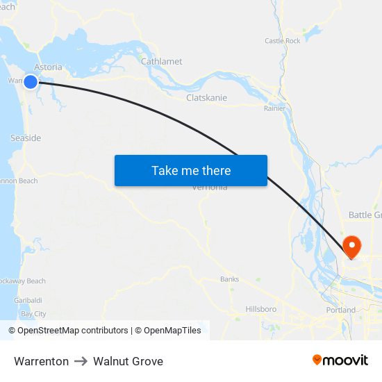 Warrenton to Walnut Grove map