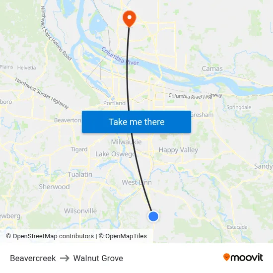 Beavercreek to Walnut Grove map