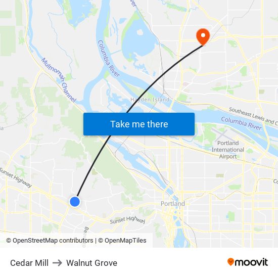 Cedar Mill to Walnut Grove map