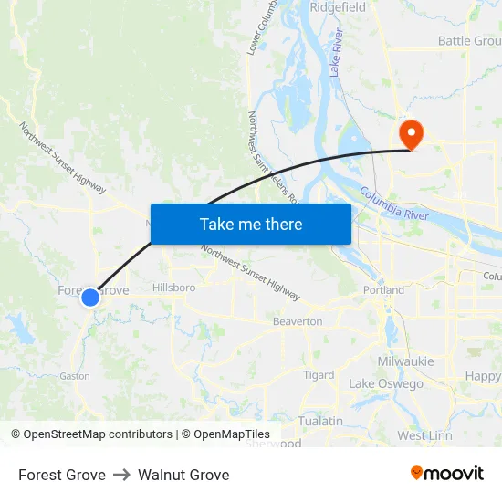 Forest Grove to Walnut Grove map