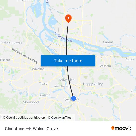 Gladstone to Walnut Grove map