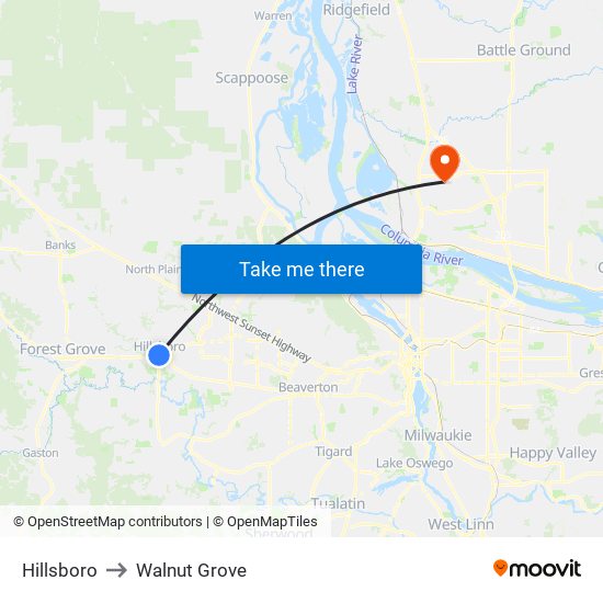 Hillsboro to Walnut Grove map