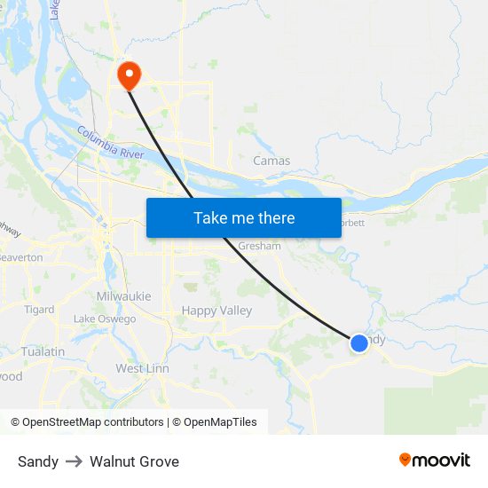 Sandy to Walnut Grove map