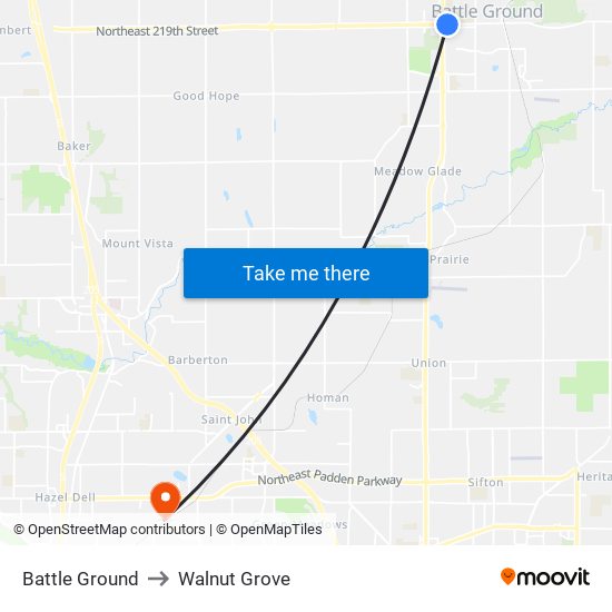 Battle Ground to Walnut Grove map