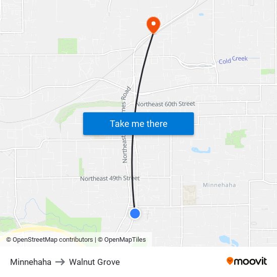 Minnehaha to Walnut Grove map