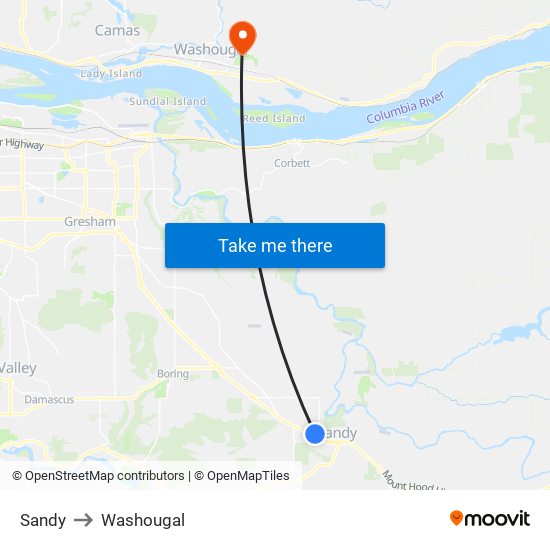 Sandy to Washougal map