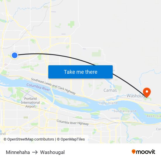Minnehaha to Washougal map