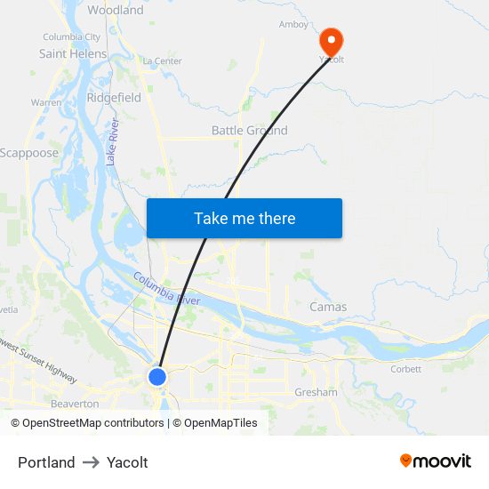 Portland to Yacolt map