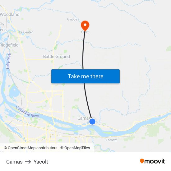 Camas to Yacolt map