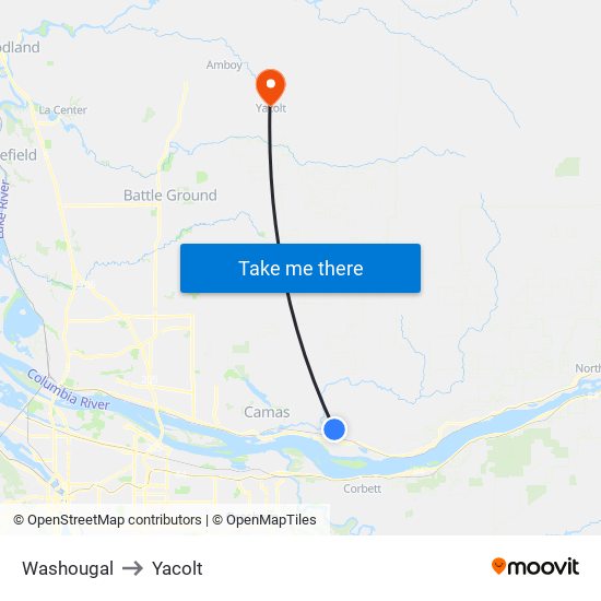 Washougal to Yacolt map