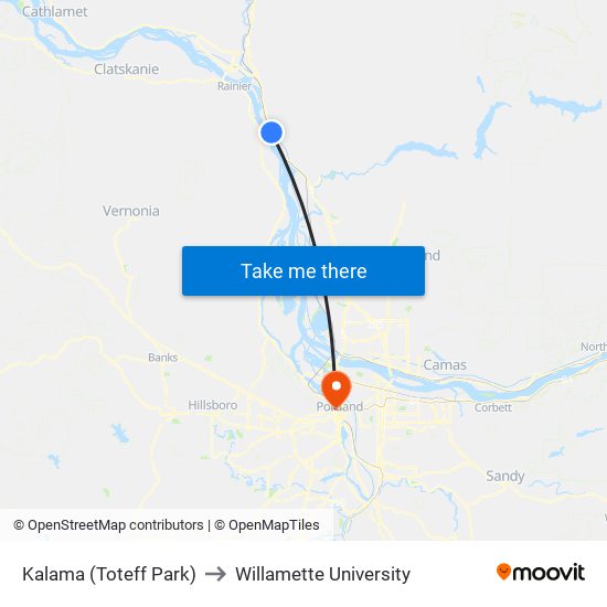 Kalama (Toteff Park) to Willamette University map