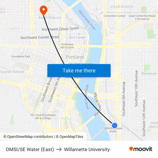 OMSI/SE Water (East) to Willamette University map