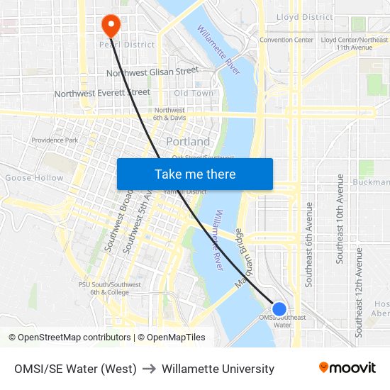 OMSI/SE Water (West) to Willamette University map