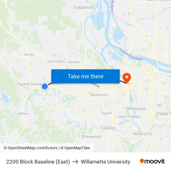 2200 Block Baseline (East) to Willamette University map