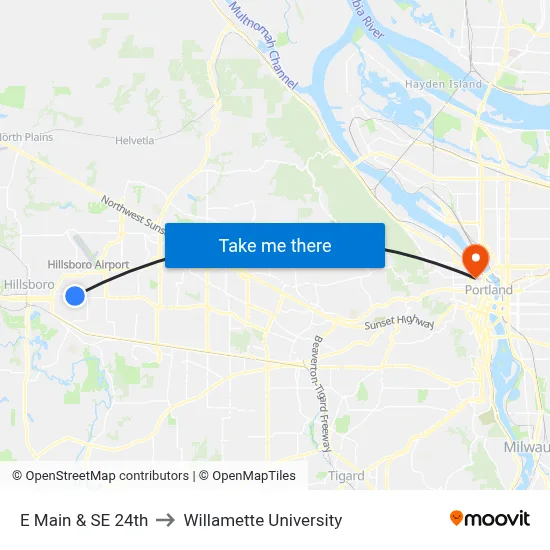 E Main & SE 24th to Willamette University map