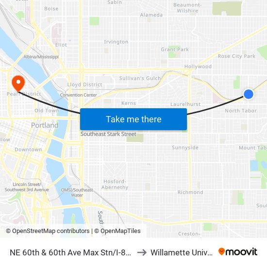 NE 60th & 60th Ave Max Stn/I-84 (North) to Willamette University map