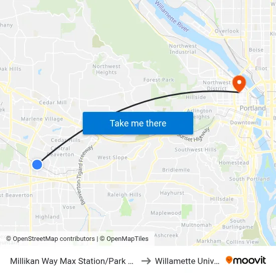 Millikan Way Max Station/Park And Ride to Willamette University map
