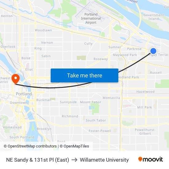 NE Sandy & 131st Pl (East) to Willamette University map