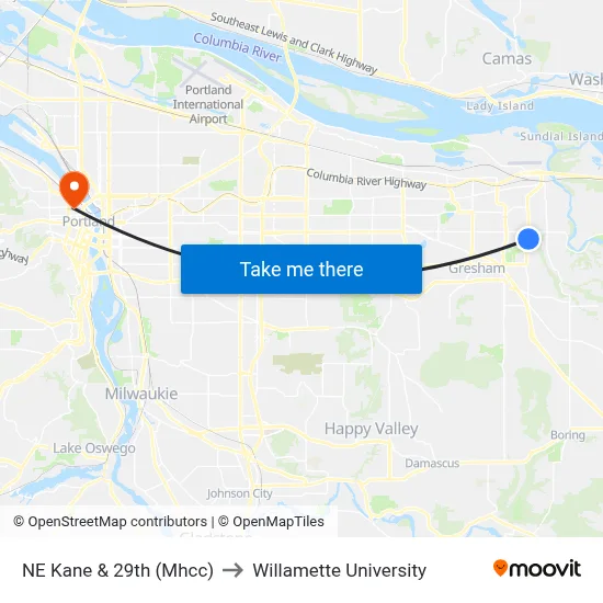 NE Kane & 29th (Mhcc) to Willamette University map