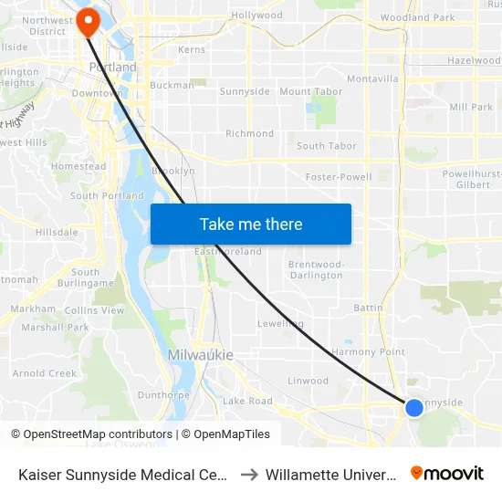 Kaiser Sunnyside Medical Center to Willamette University map