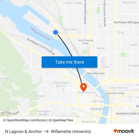 N Lagoon & Anchor to Willamette University map