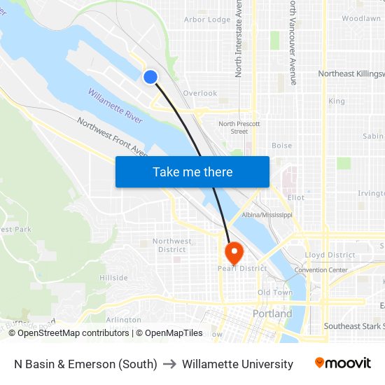 N Basin & Emerson (South) to Willamette University map