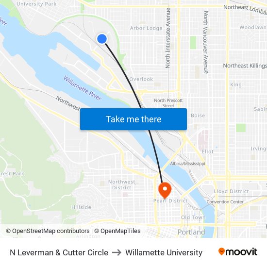 N Leverman & Cutter Circle to Willamette University map