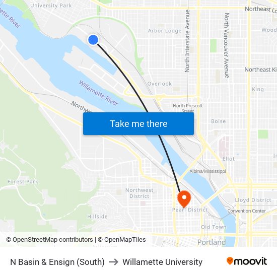 N Basin & Ensign (South) to Willamette University map